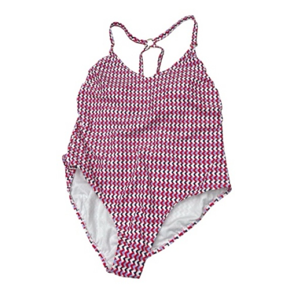 Kona Sol Women's One Piece Swimsuit with Red and White Zigzag Size 20 NWT